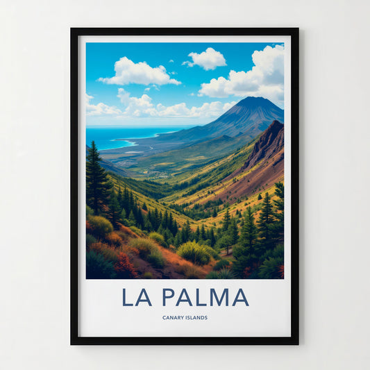 La Palma Poster - Spain Travel Art - Coastal Volcano Panorama Home Decor