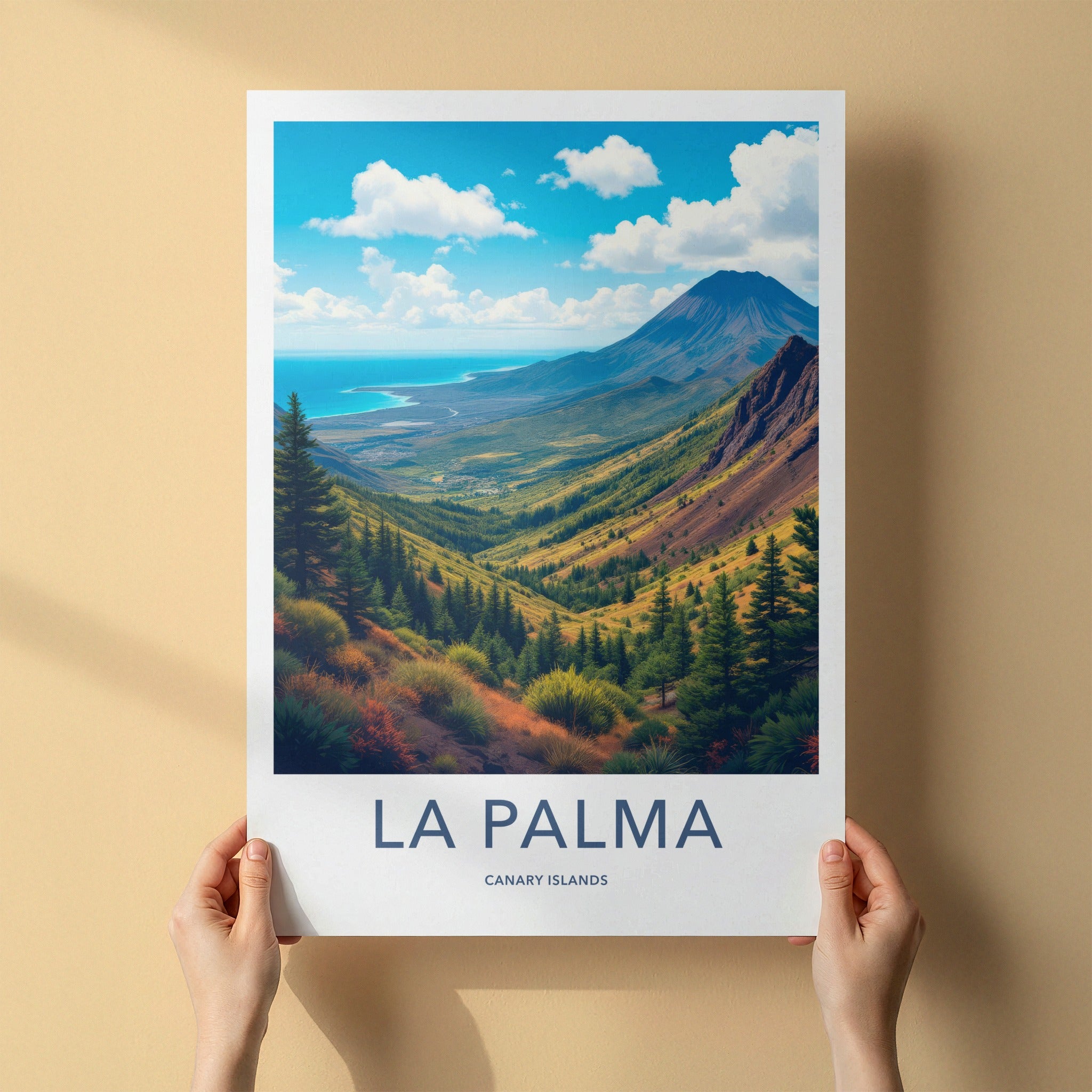 La Palma Poster - Spain Travel Art - Coastal Volcano Panorama Home Decor