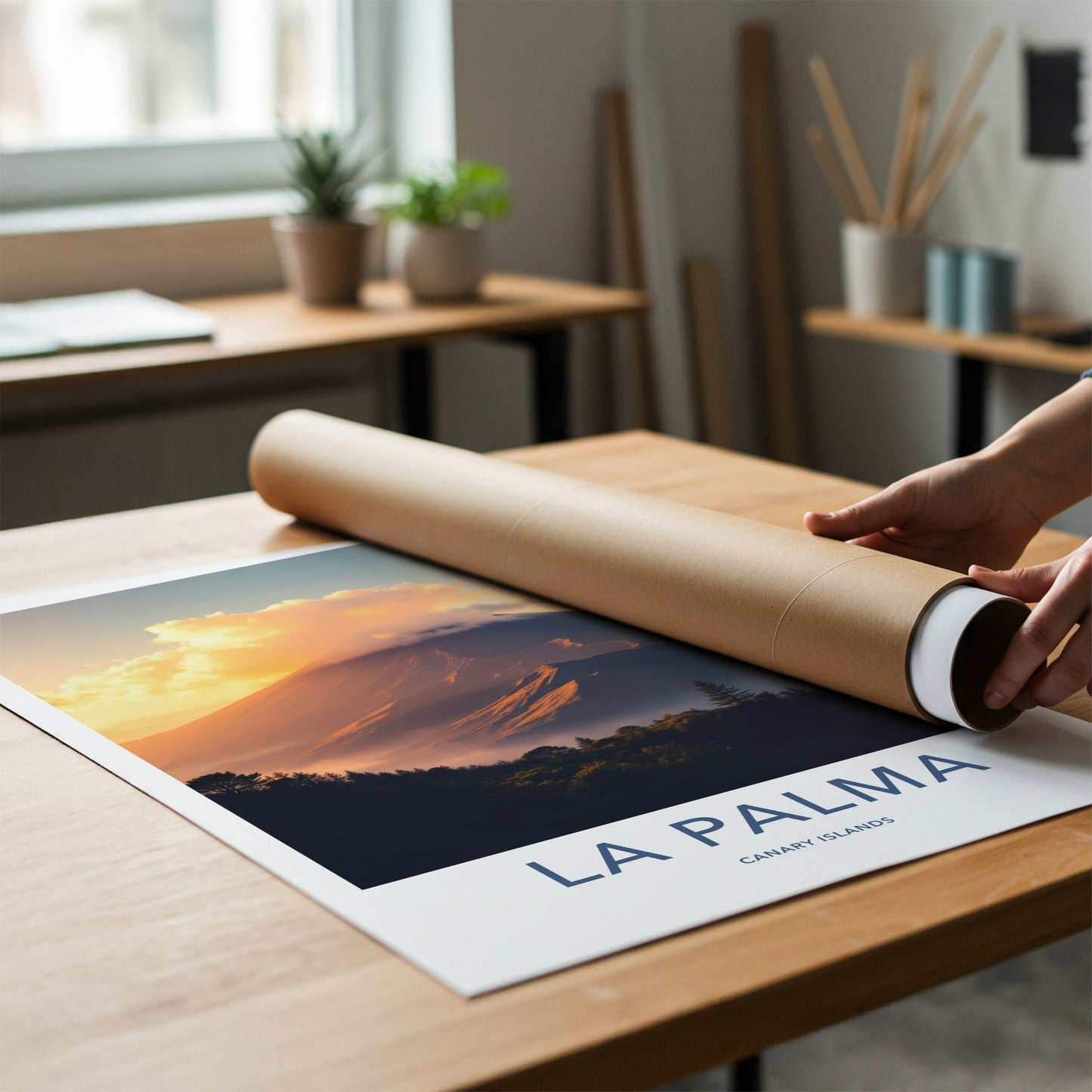La Palma Poster - Spain Travel Art - Misty Mountain Sunset Home Decor