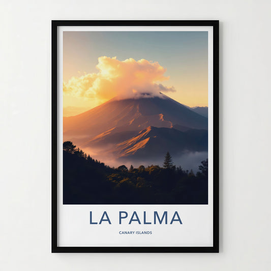 La Palma Poster - Spain Travel Art - Misty Mountain Sunset Home Decor