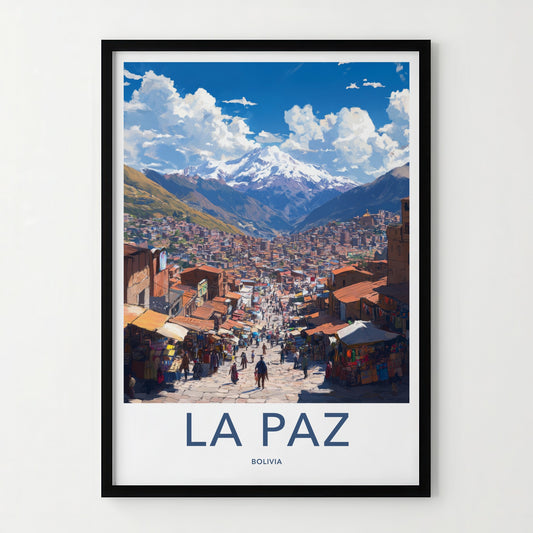 La Paz Poster - Bolivia Travel Art - Andean Cityscape Streets Home Decor