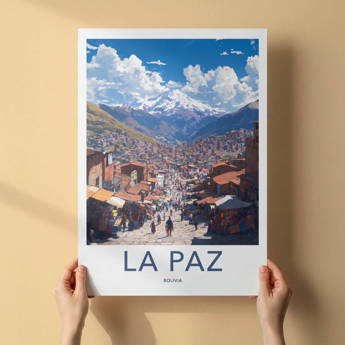 La Paz Poster - Bolivia Travel Art - Andean Cityscape Streets Home Decor