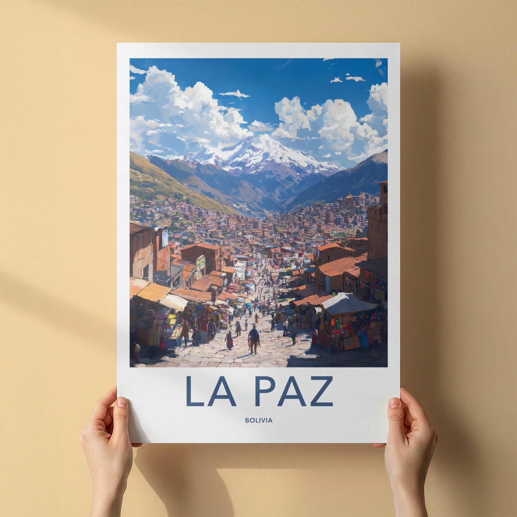 La Paz Poster - Bolivia Travel Art - Andean Cityscape Streets Home Decor