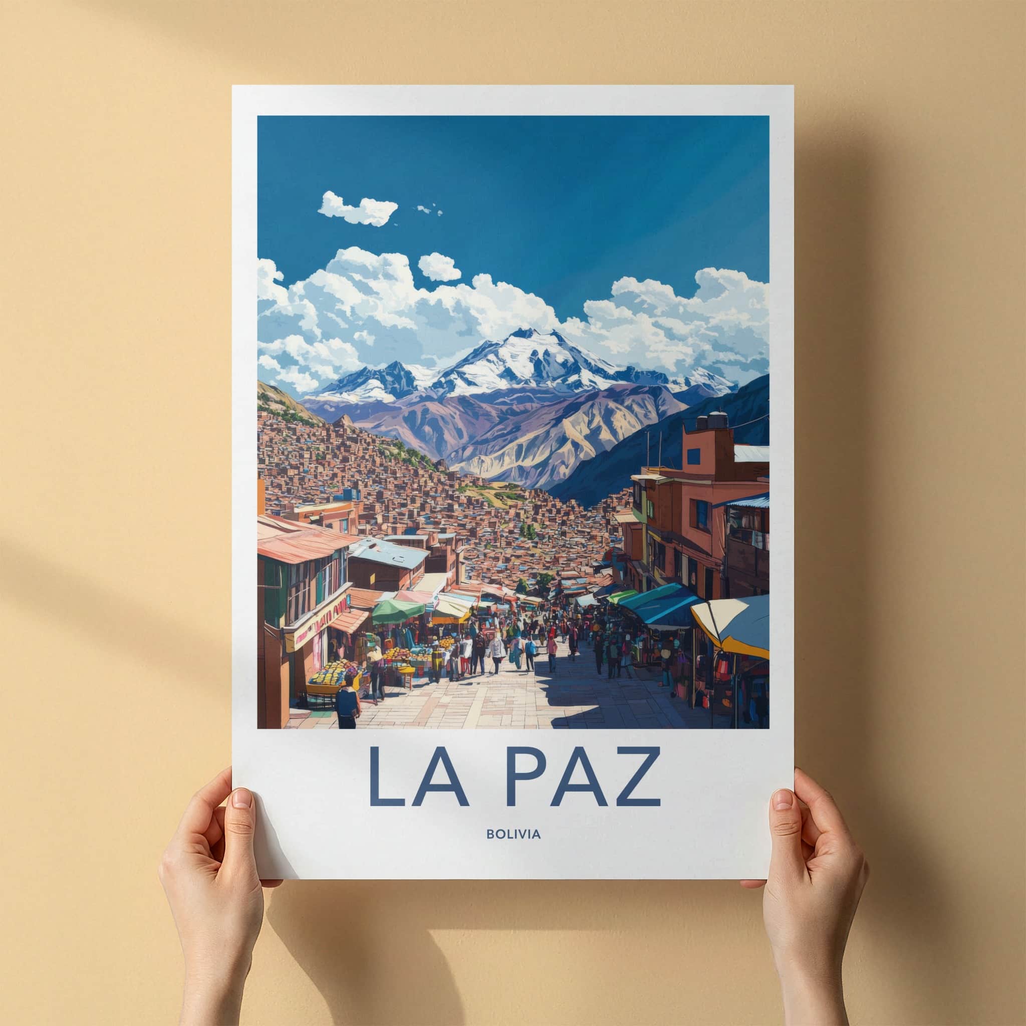 La Paz Poster - Bolivia Travel Art - Mountain City Market Home Decor