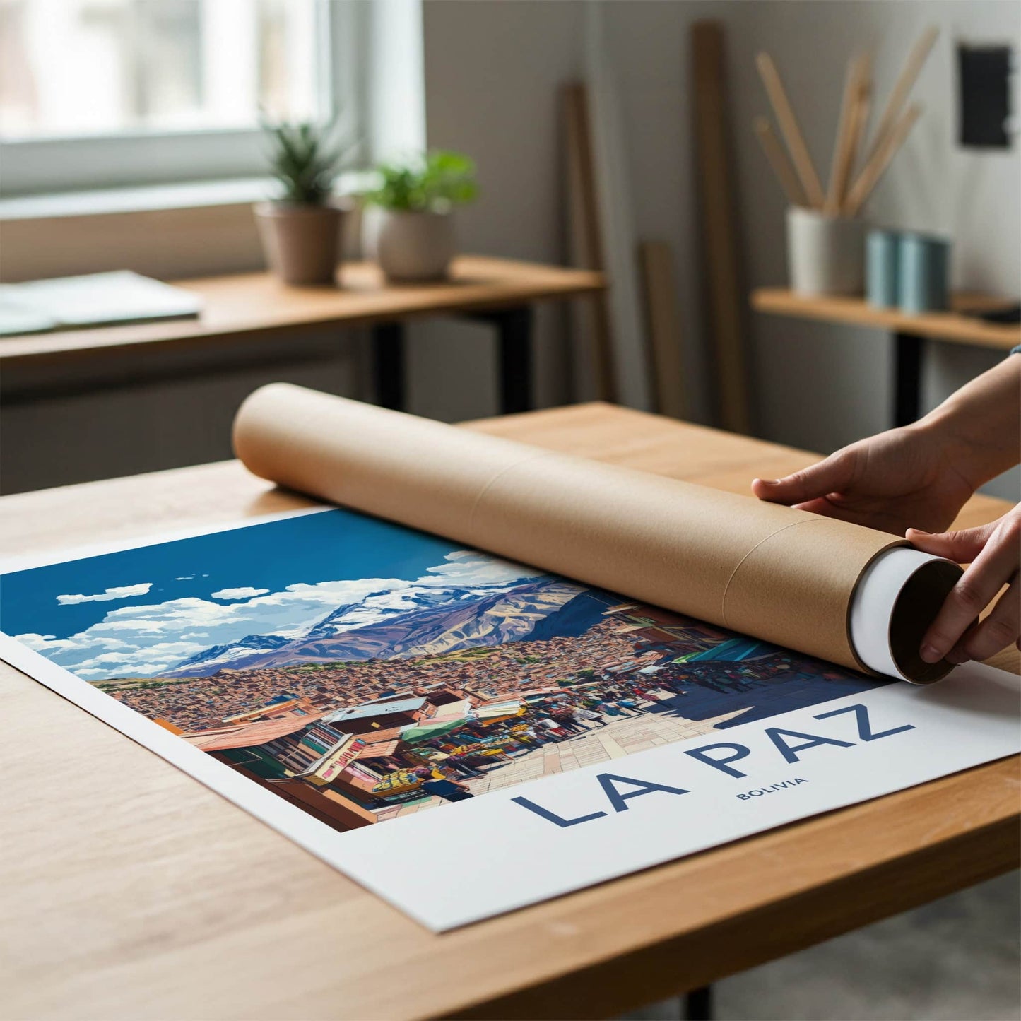 La Paz Poster - Bolivia Travel Art - Mountain City Market Home Decor