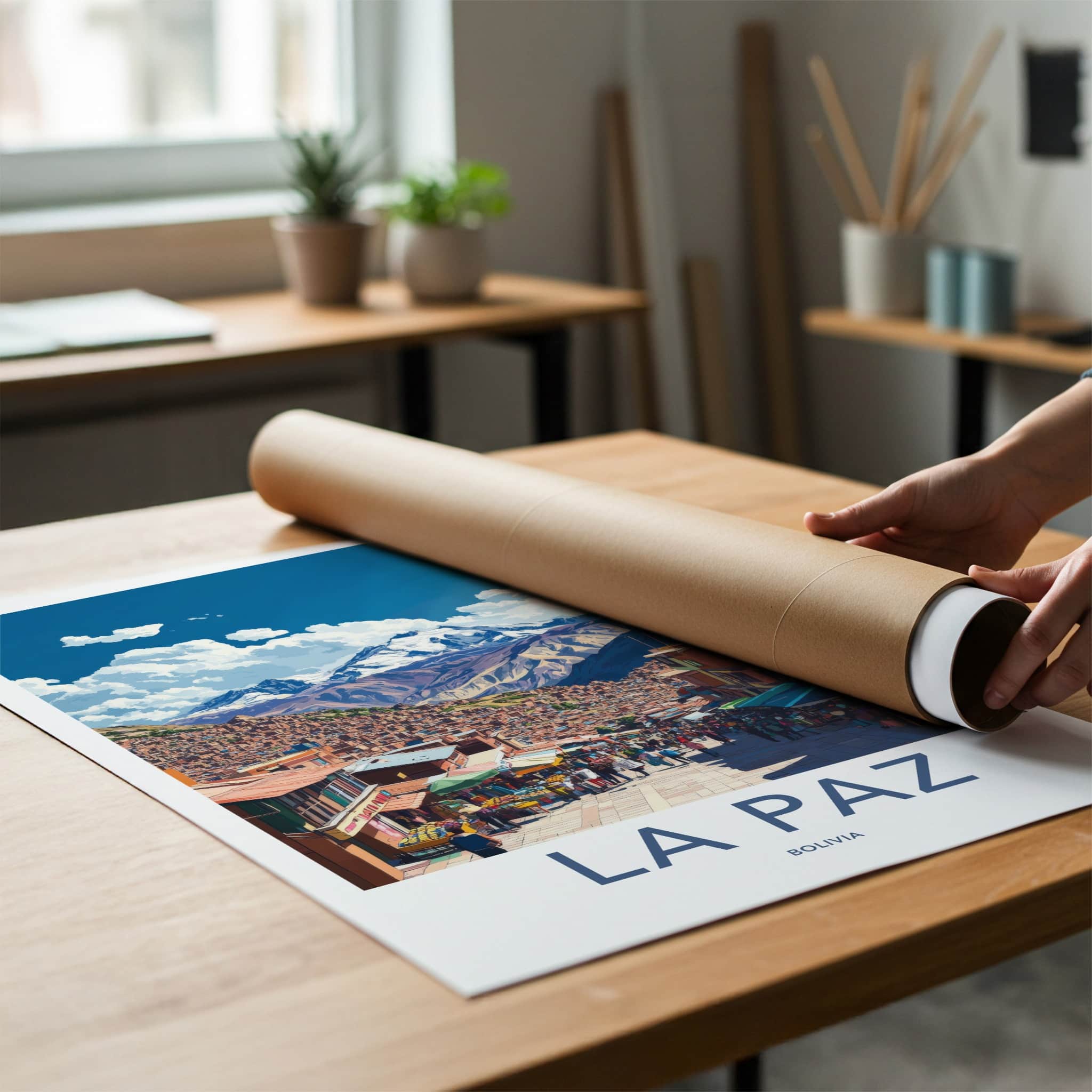 La Paz Poster - Bolivia Travel Art - Mountain City Market Home Decor