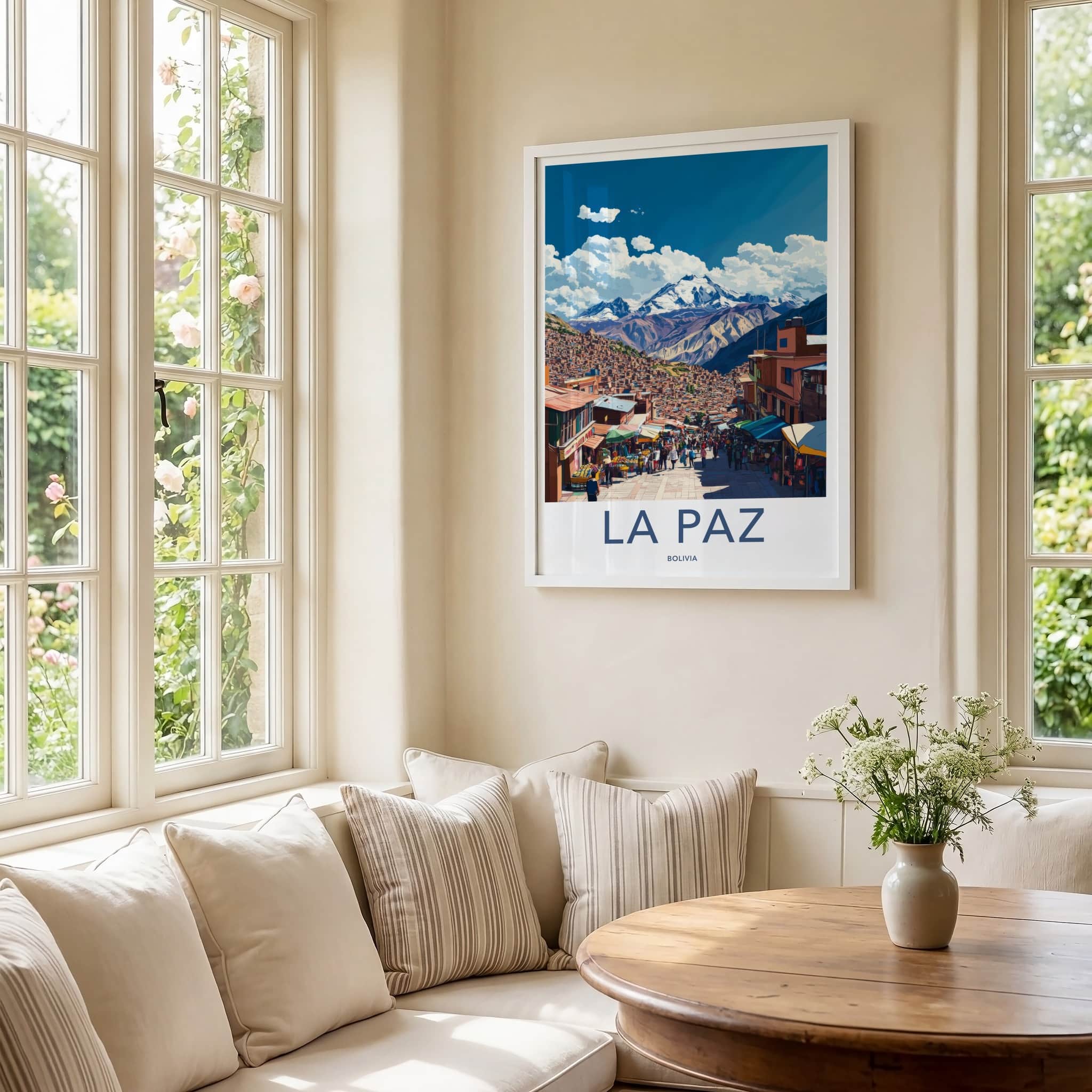 La Paz Poster - Bolivia Travel Art - Mountain City Market Home Decor