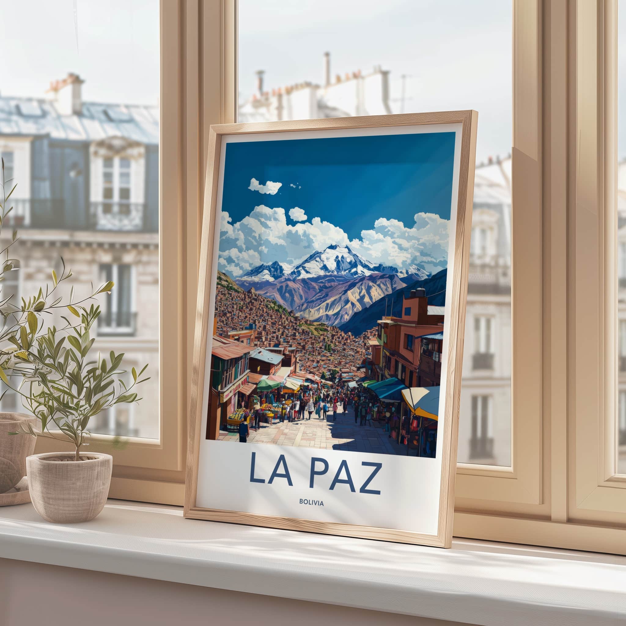 La Paz Poster - Bolivia Travel Art - Mountain City Market Home Decor