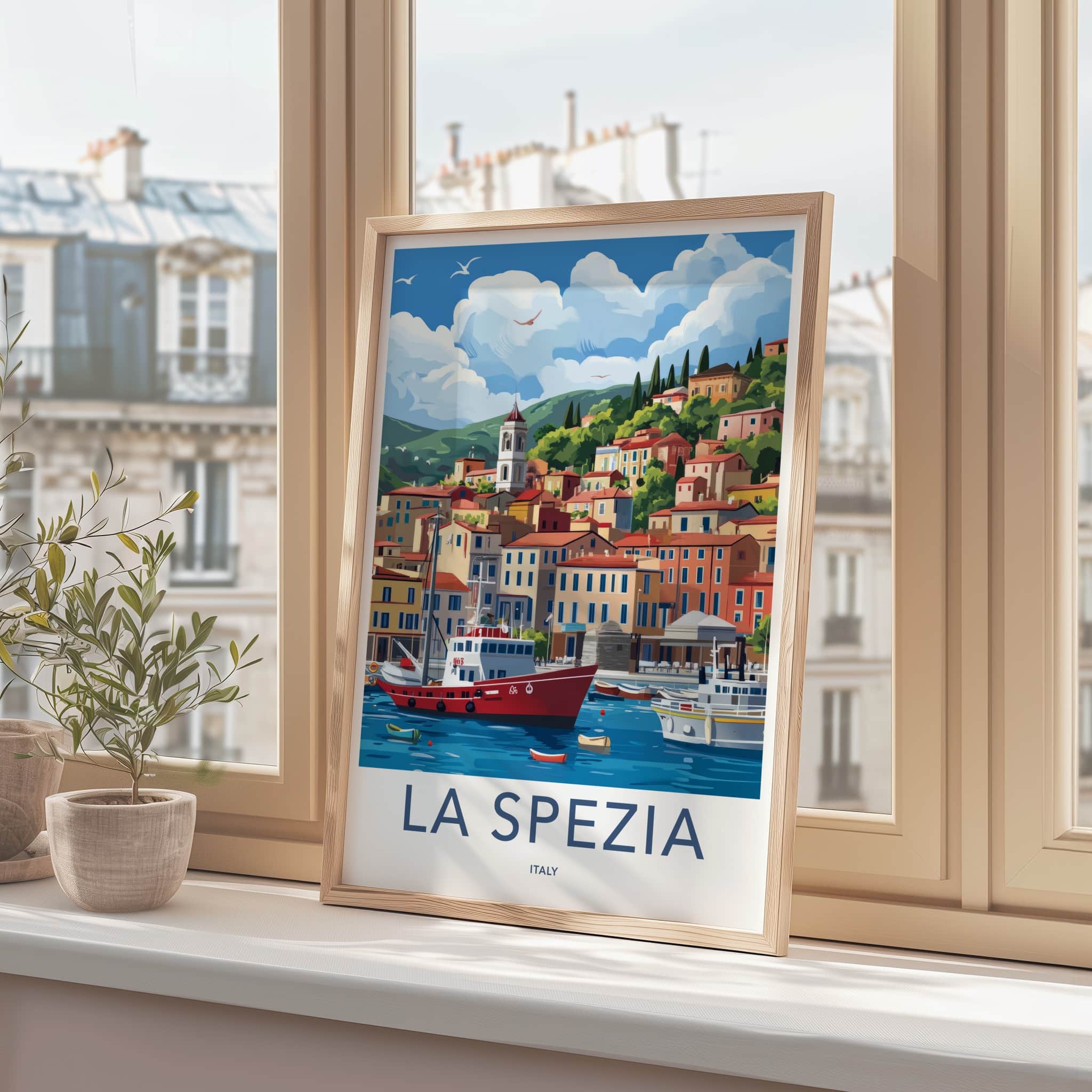 La Spezia Poster - Italy Travel Art - Boats Italian Coast Home Decor