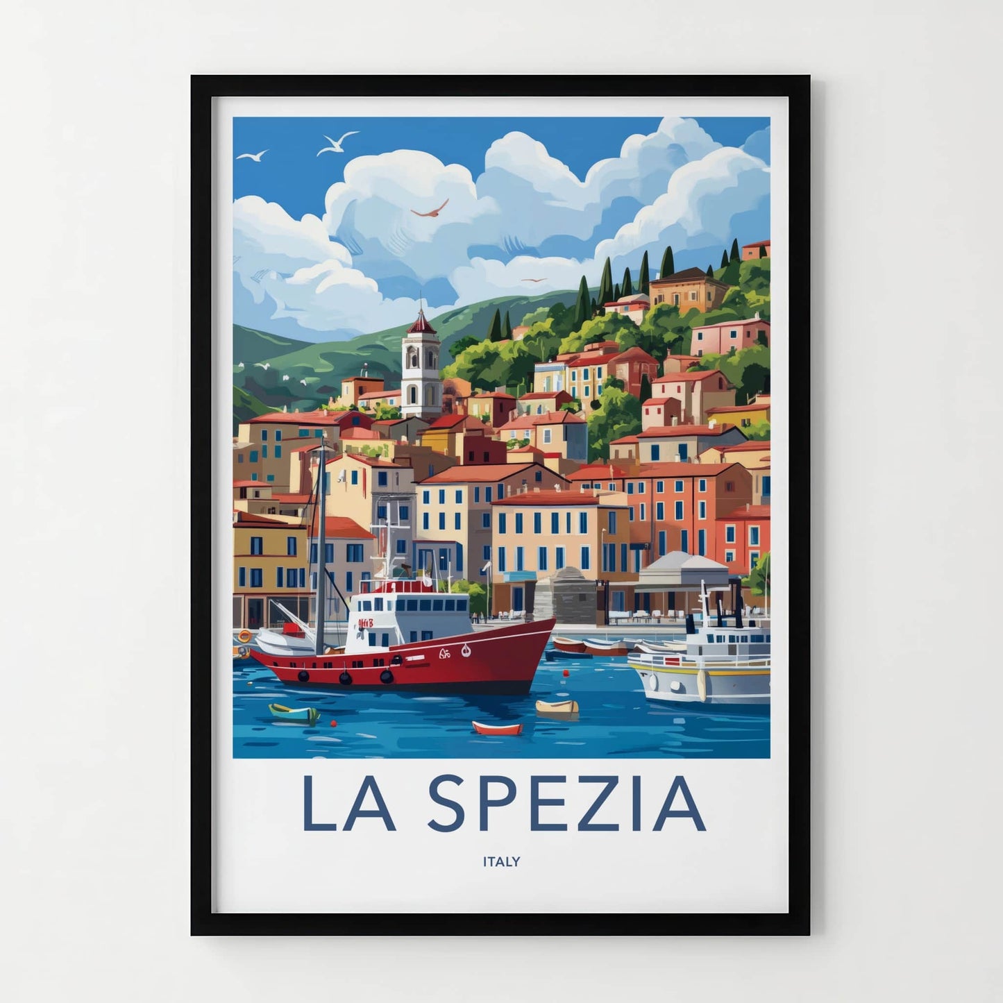 La Spezia Poster - Italy Travel Art - Boats Italian Coast Home Decor