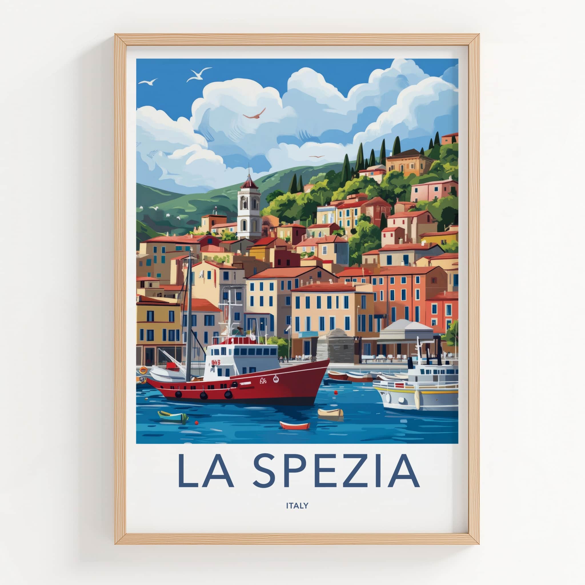 La Spezia Poster - Italy Travel Art - Boats Italian Coast Home Decor