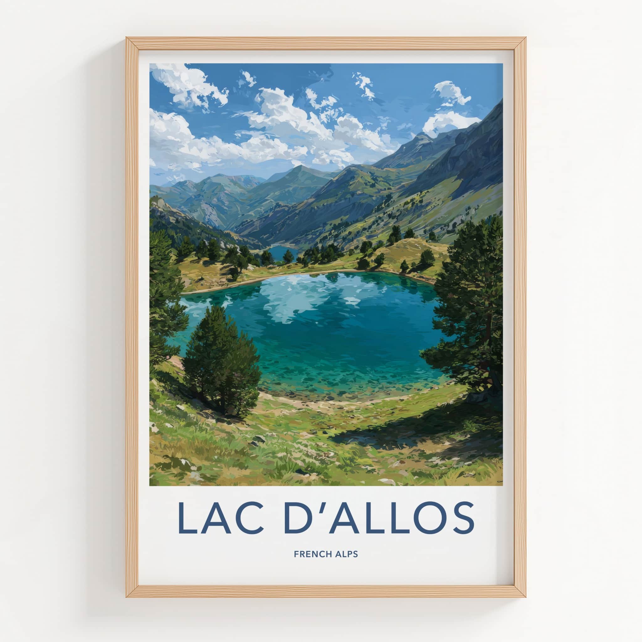 Lac D'Allos Poster - France Travel Art - Verdant Lakeside Pine Trees Home Decor