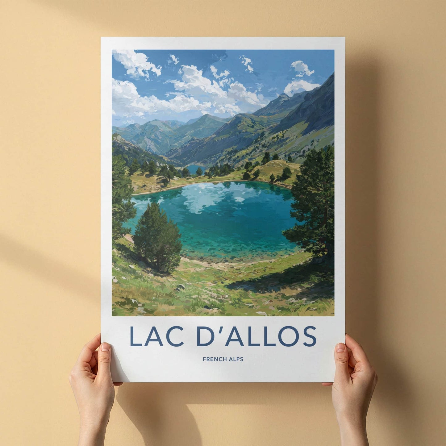Lac D'Allos Poster - France Travel Art - Verdant Lakeside Pine Trees Home Decor