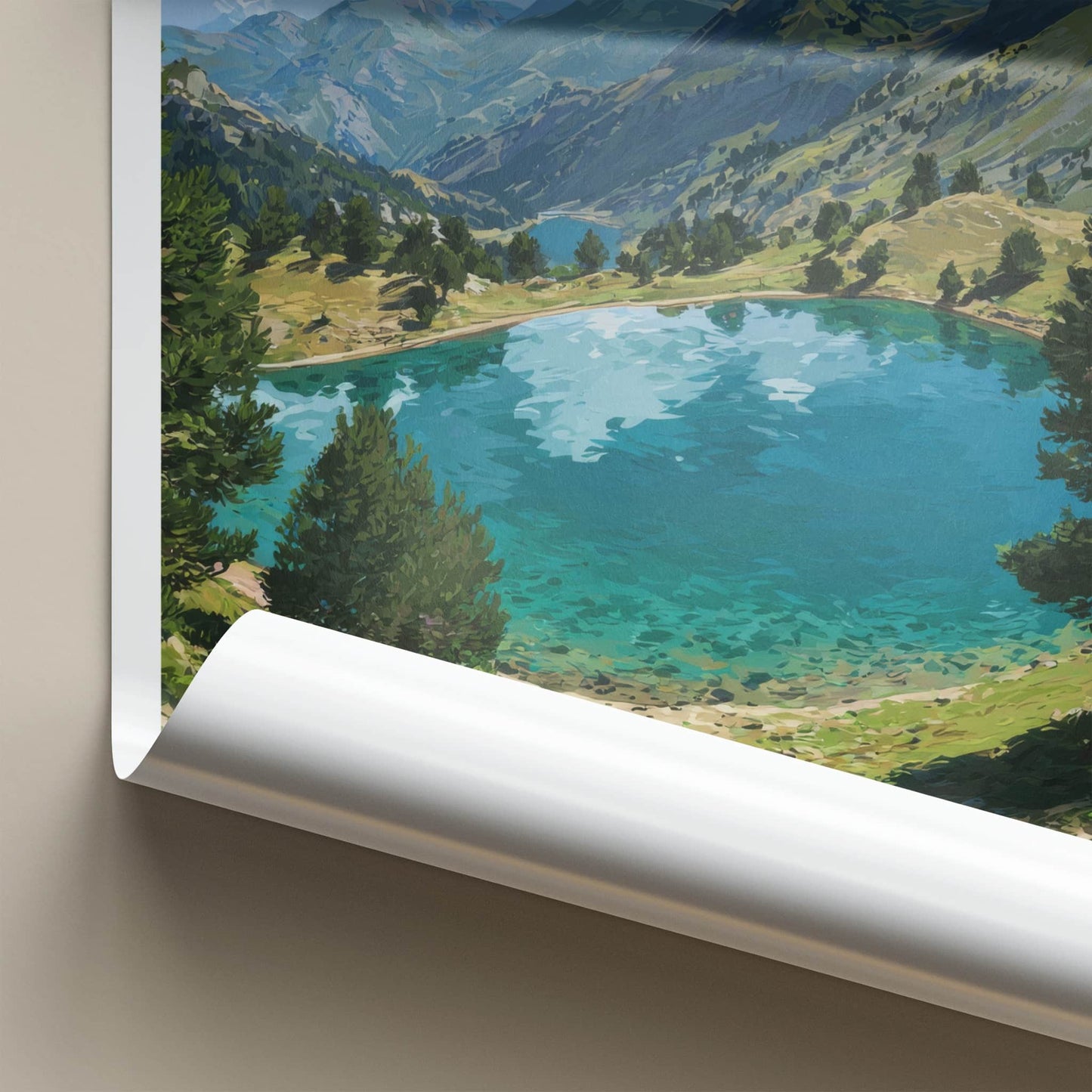 Lac D'Allos Poster - France Travel Art - Verdant Lakeside Pine Trees Home Decor