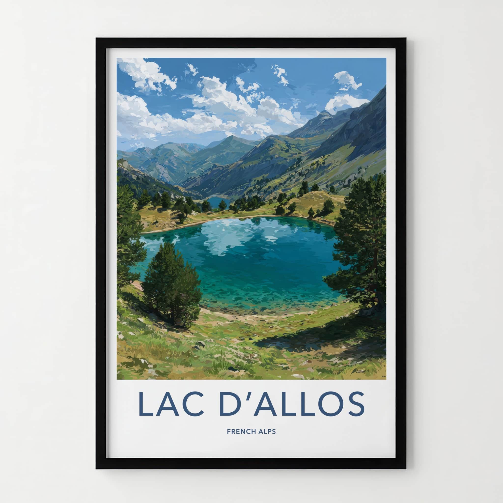 Lac D'Allos Poster - France Travel Art - Verdant Lakeside Pine Trees Home Decor