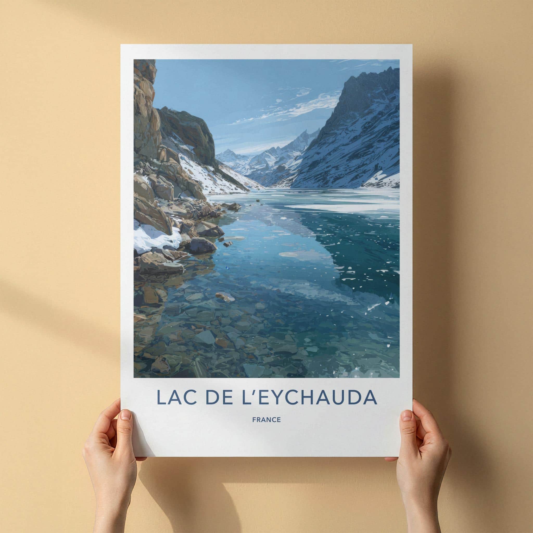 Lac De L'Eychauda Poster - France Wall Art - Frozen Alpine Lake Home Decor