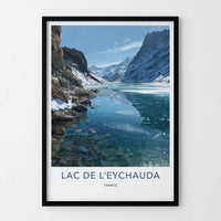 Lac De L'Eychauda Poster - France Wall Art - Frozen Alpine Lake Home Decor