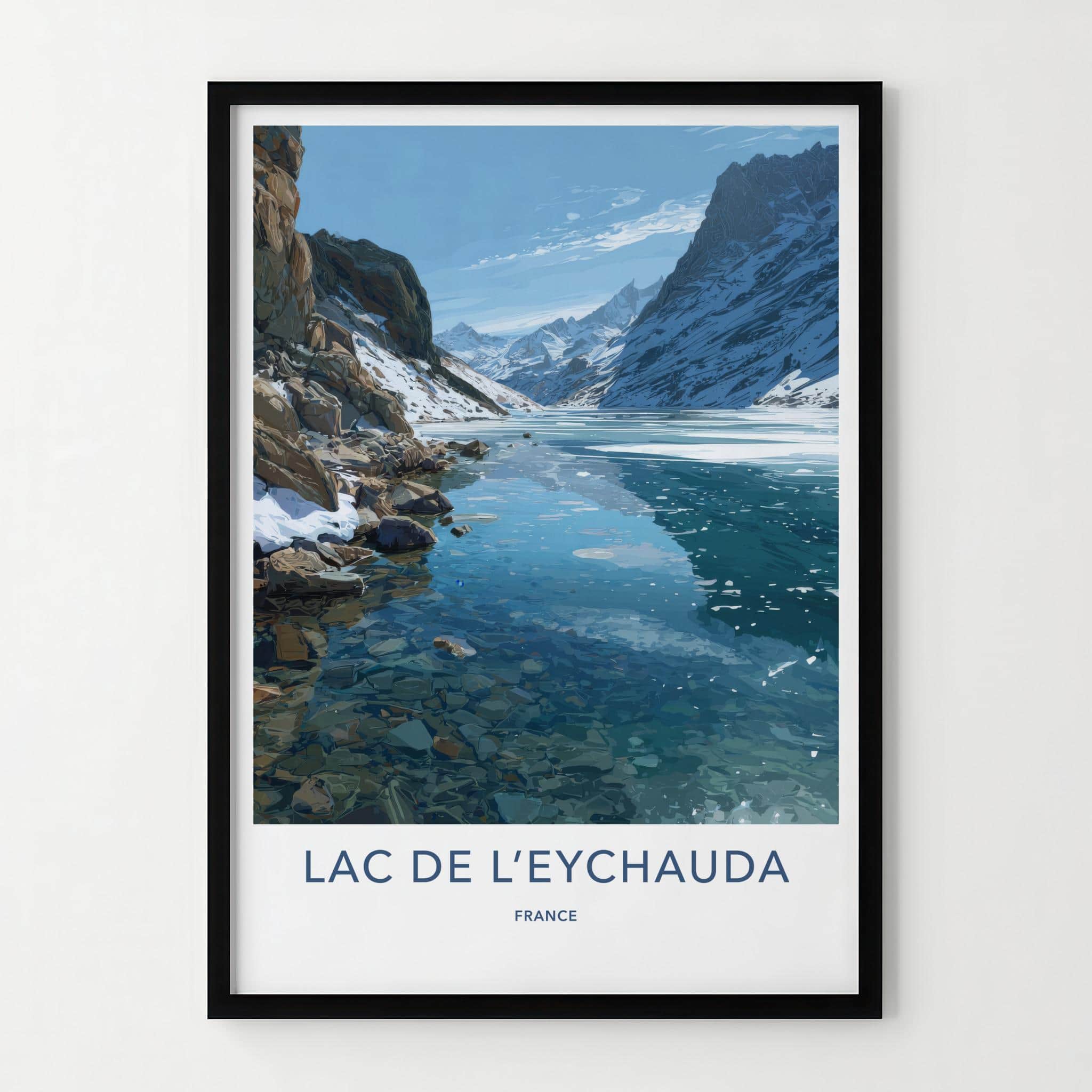 Lac De L'Eychauda Poster - France Wall Art - Frozen Alpine Lake Home Decor