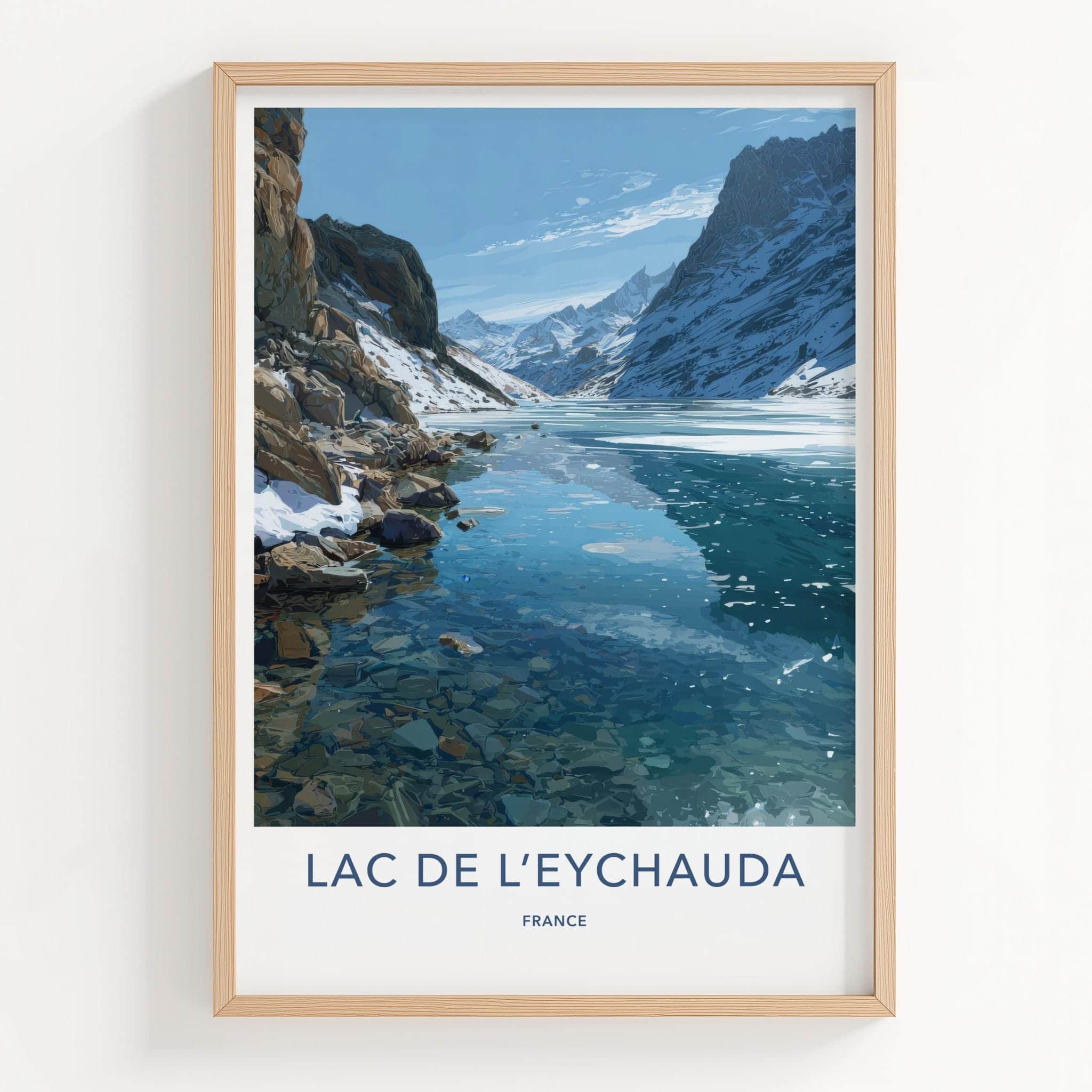 Lac De L'Eychauda Poster - France Wall Art - Frozen Alpine Lake Home Decor
