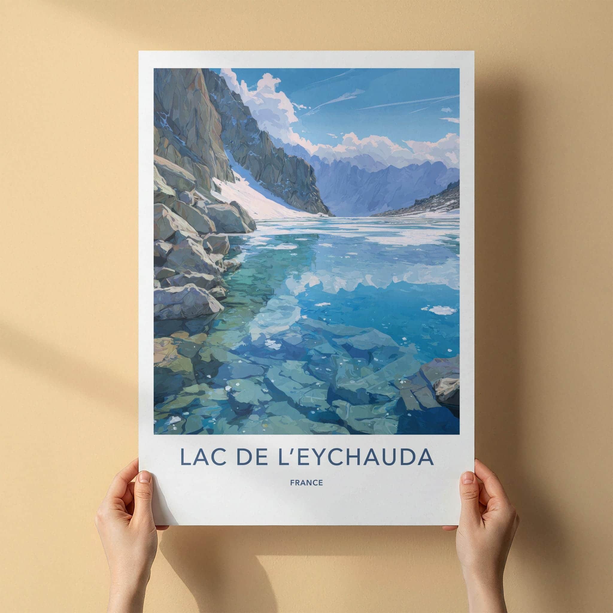 Lac De LEychauda Poster - France Travel Art - Clear Mountain Lake Home Decor