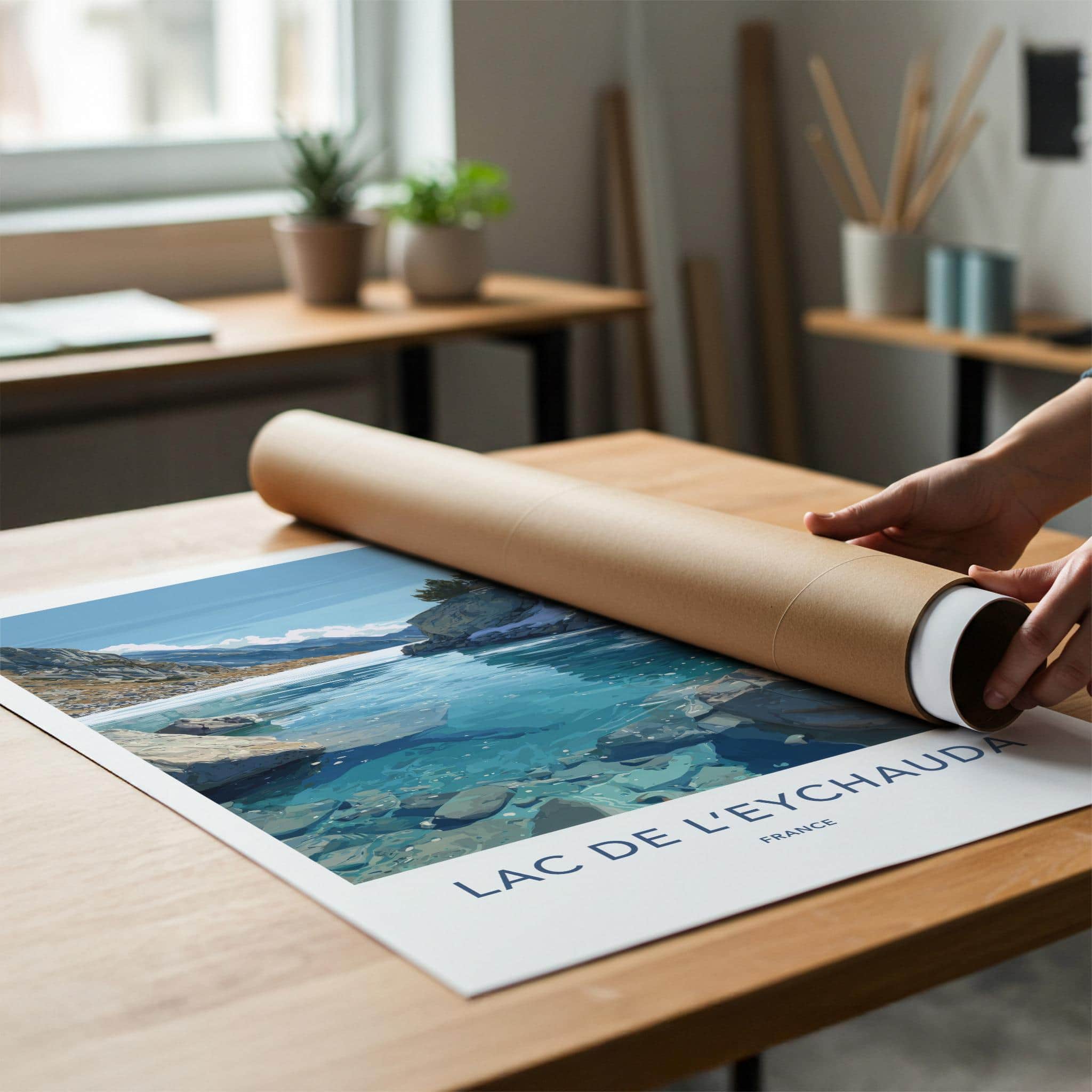 Lac De LEychauda Poster - France Travel Art - Clear Mountain Lake Home Decor