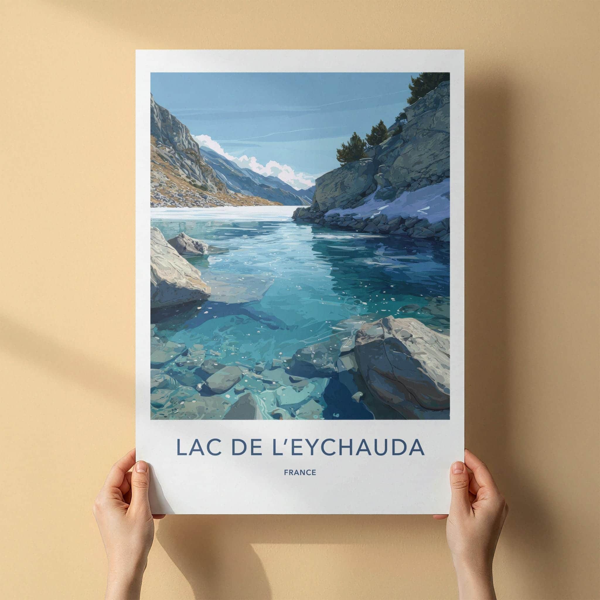Lac De LEychauda Poster - France Travel Art - Clear Mountain Lake Home Decor