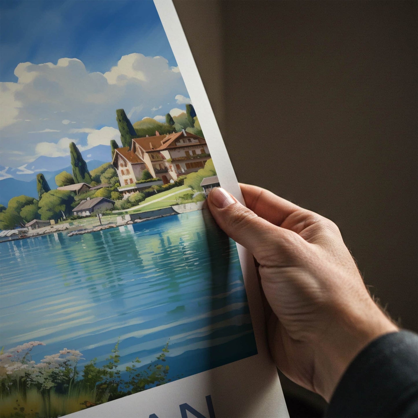 Lac Leman Poster - Switzerland Travel Art - Alpine Lake Sailboat Home Decor
