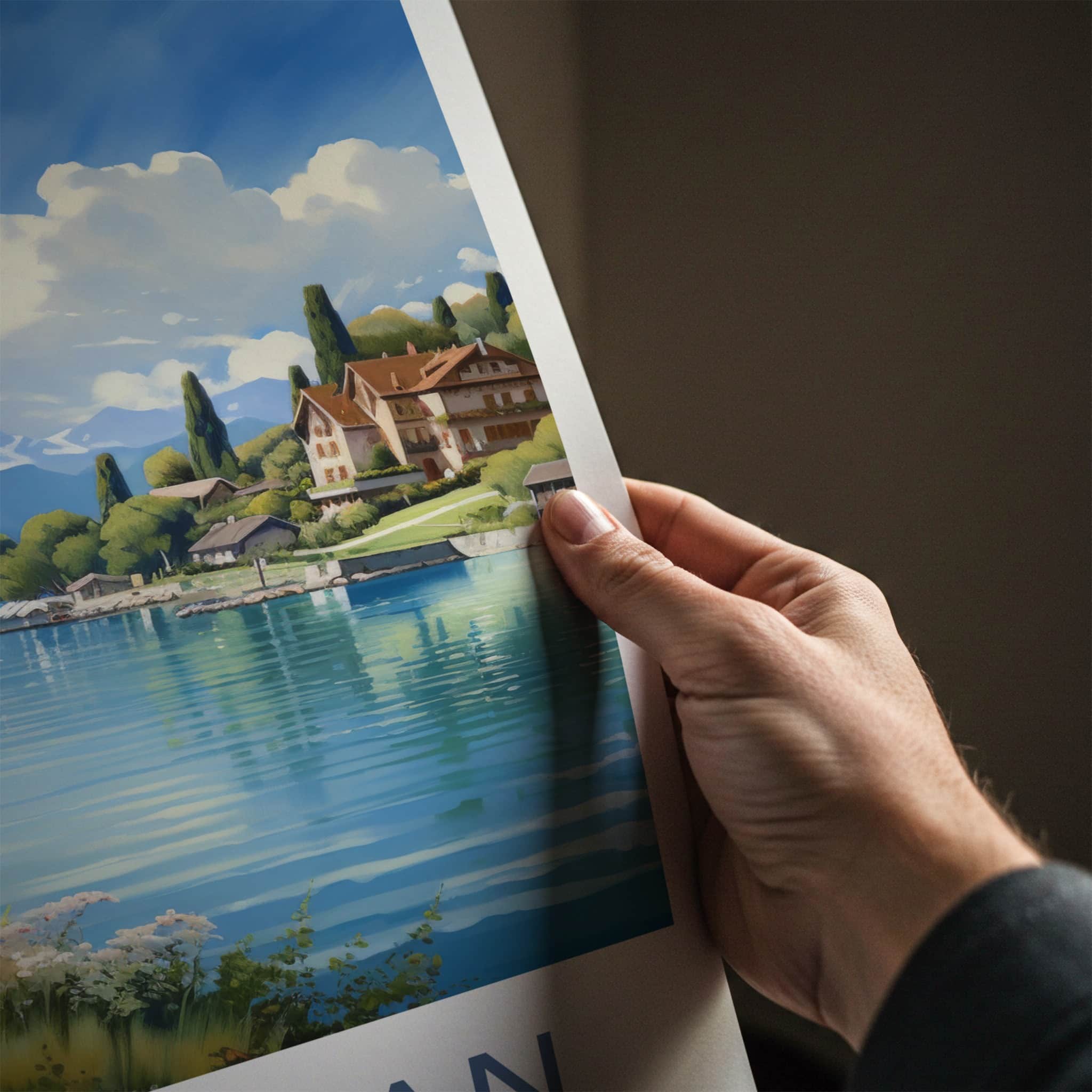 Lac Leman Poster - Switzerland Travel Art - Alpine Lake Sailboat Home Decor