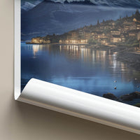Lac Leman Poster - Switzerland Travel Art - Illuminated Mountain Village Home Decor