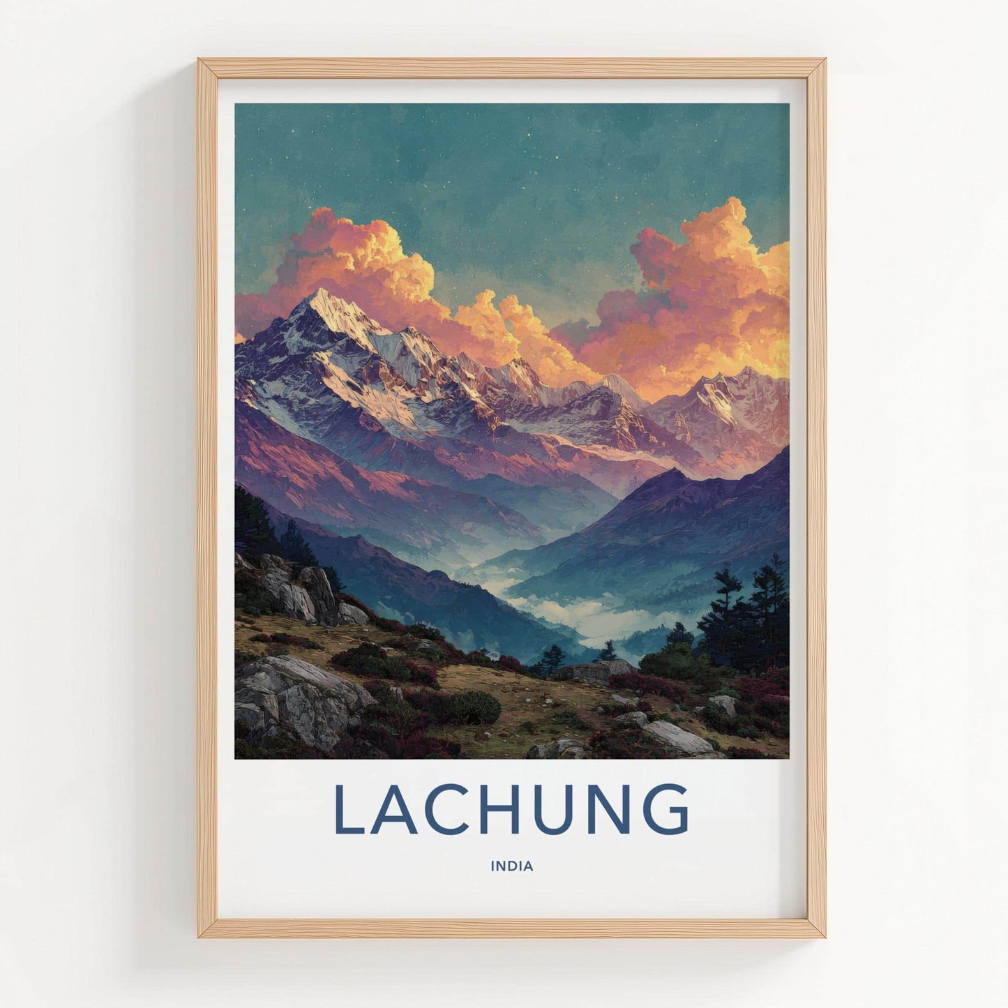 Lachung Poster - India Travel Art - Sikkim Misty Mountains Home Decor