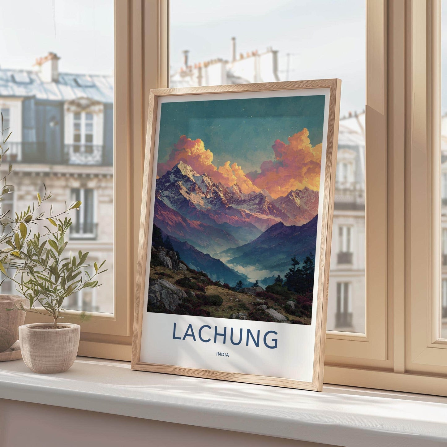Lachung Poster - India Travel Art - Sikkim Misty Mountains Home Decor