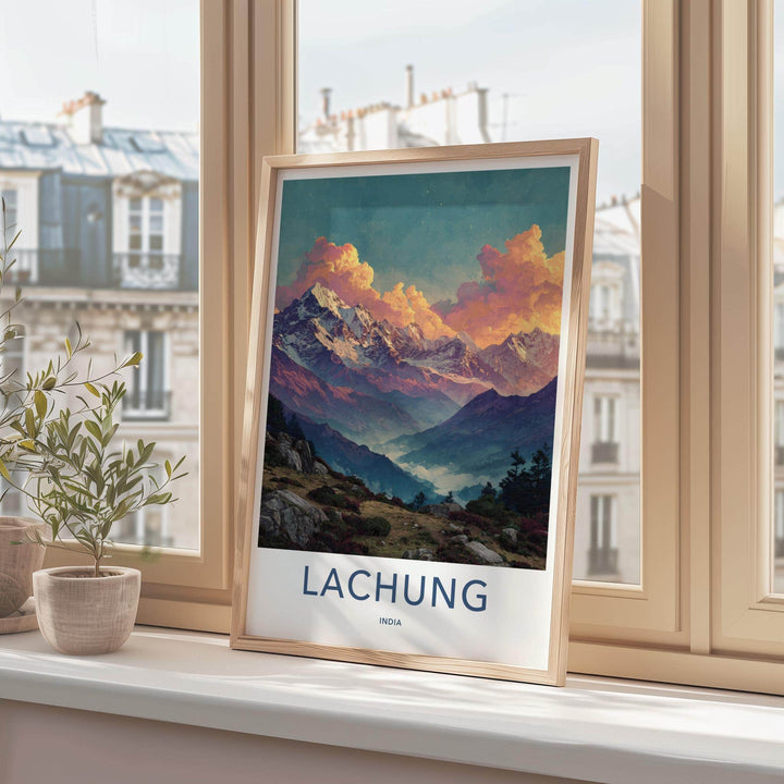 Lachung Poster - India Travel Art - Sikkim Misty Mountains Home Decor