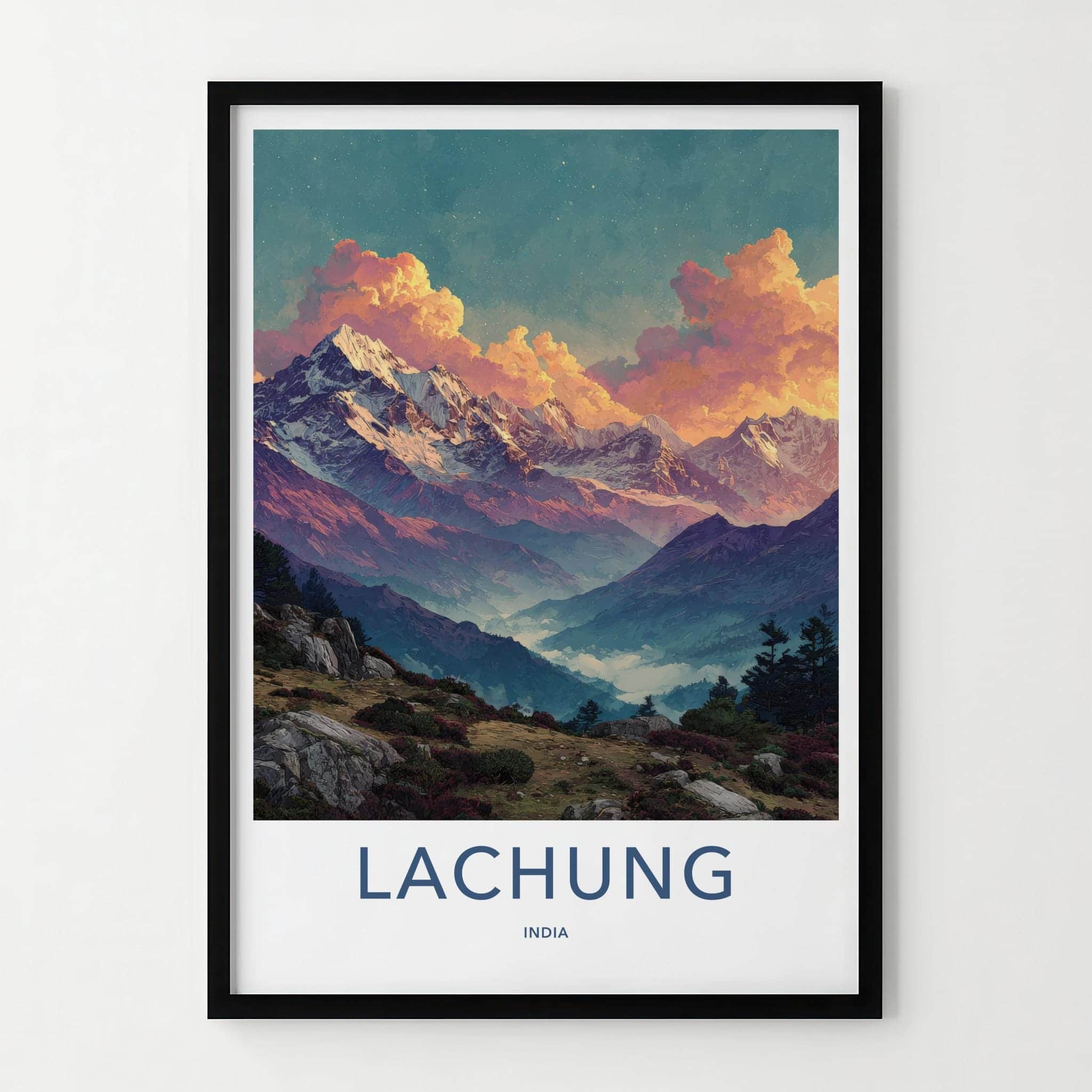 Lachung Poster - India Travel Art - Sikkim Misty Mountains Home Decor