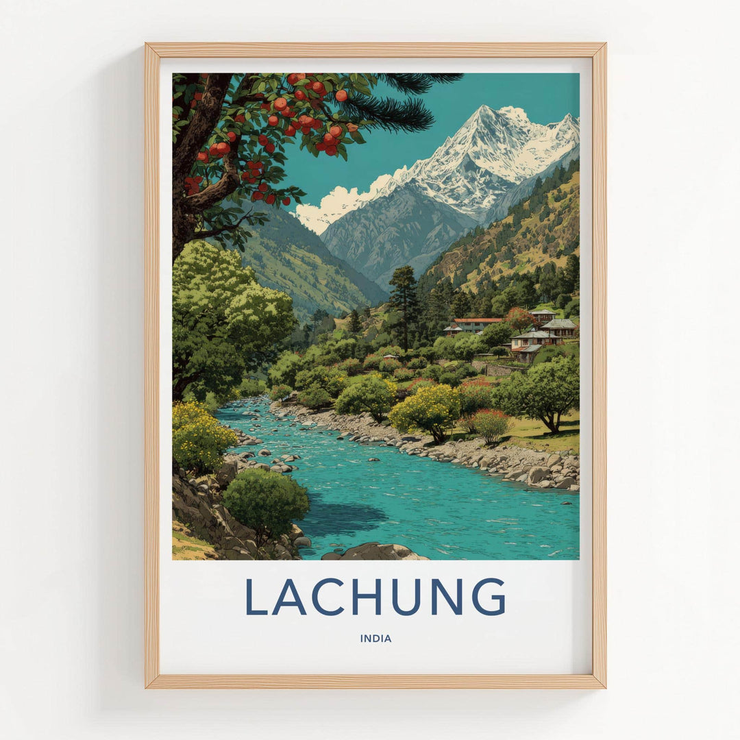 Lachung Poster - India Travel Art - Sikkim Mountain River Valley Wall Decor