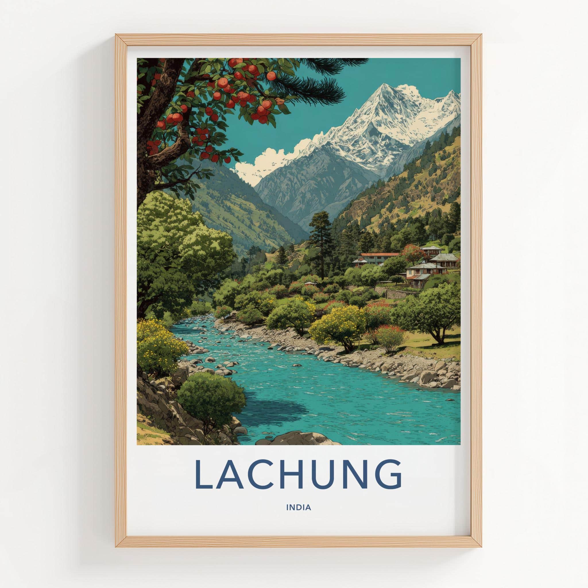 Lachung Poster - India Travel Art - Sikkim Mountain River Valley Wall Decor