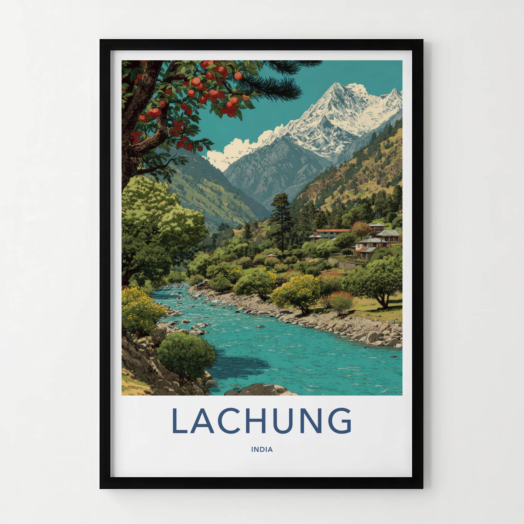 Lachung Poster - India Travel Art - Sikkim Mountain River Valley Wall Decor
