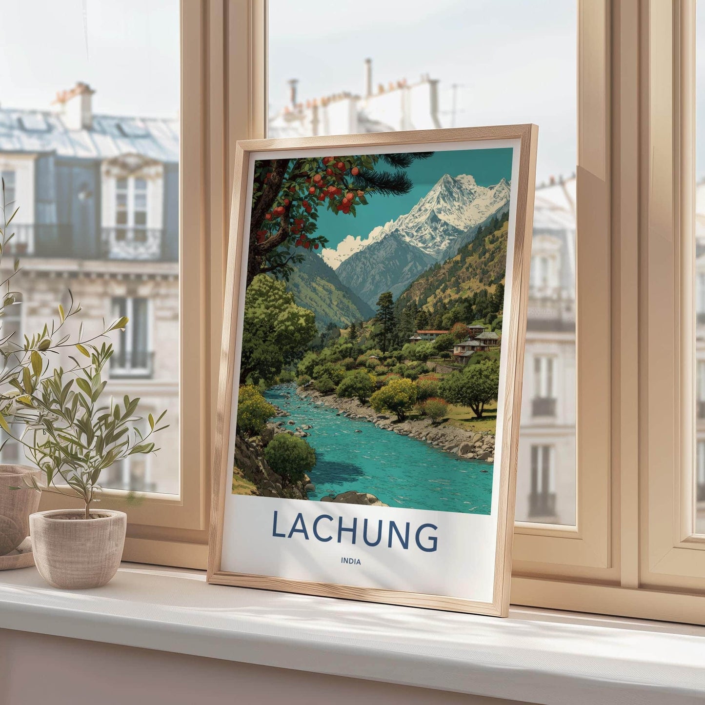 Lachung Poster - India Travel Art - Sikkim Mountain River Valley Wall Decor