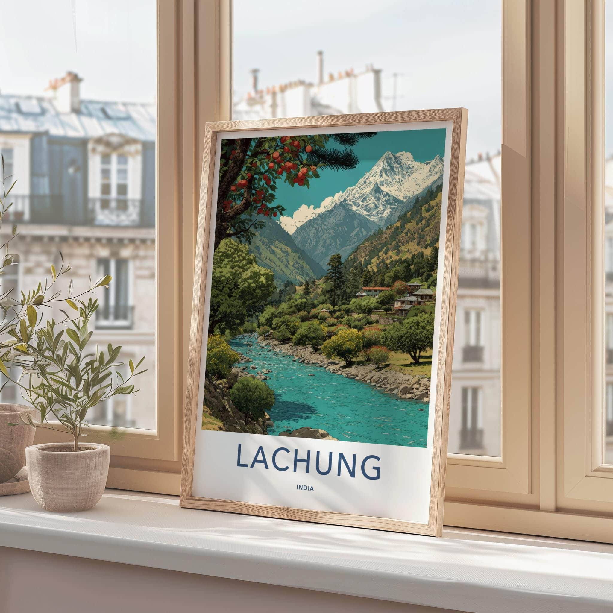 Lachung Poster - India Travel Art - Sikkim Mountain River Valley Wall Decor