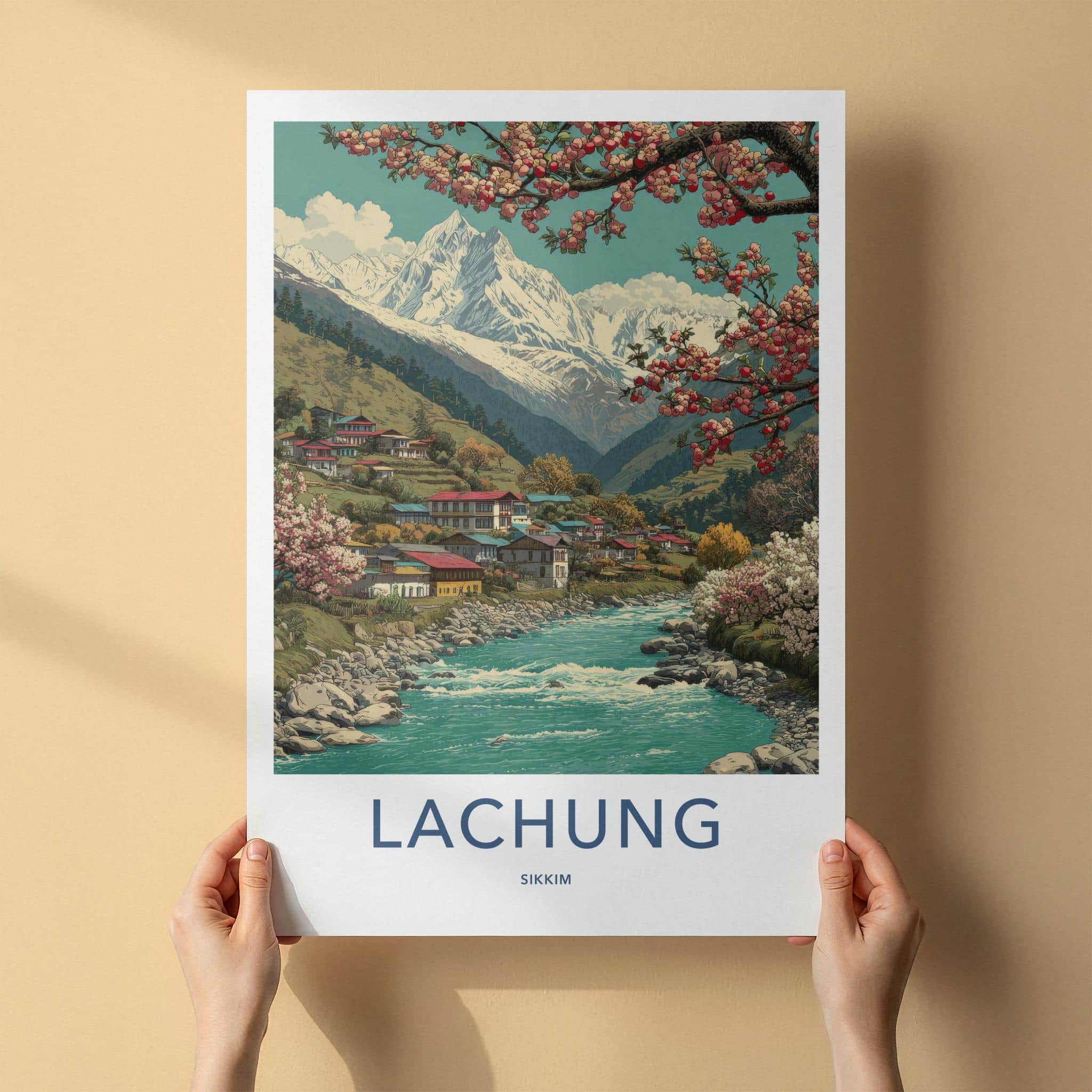 Lachung Poster - India Travel Art - Sikkim Mountain Village Home Decor