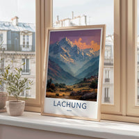 Lachung Poster - India Travel Art - Sikkim Sunrise Mountain Valley Home Decor