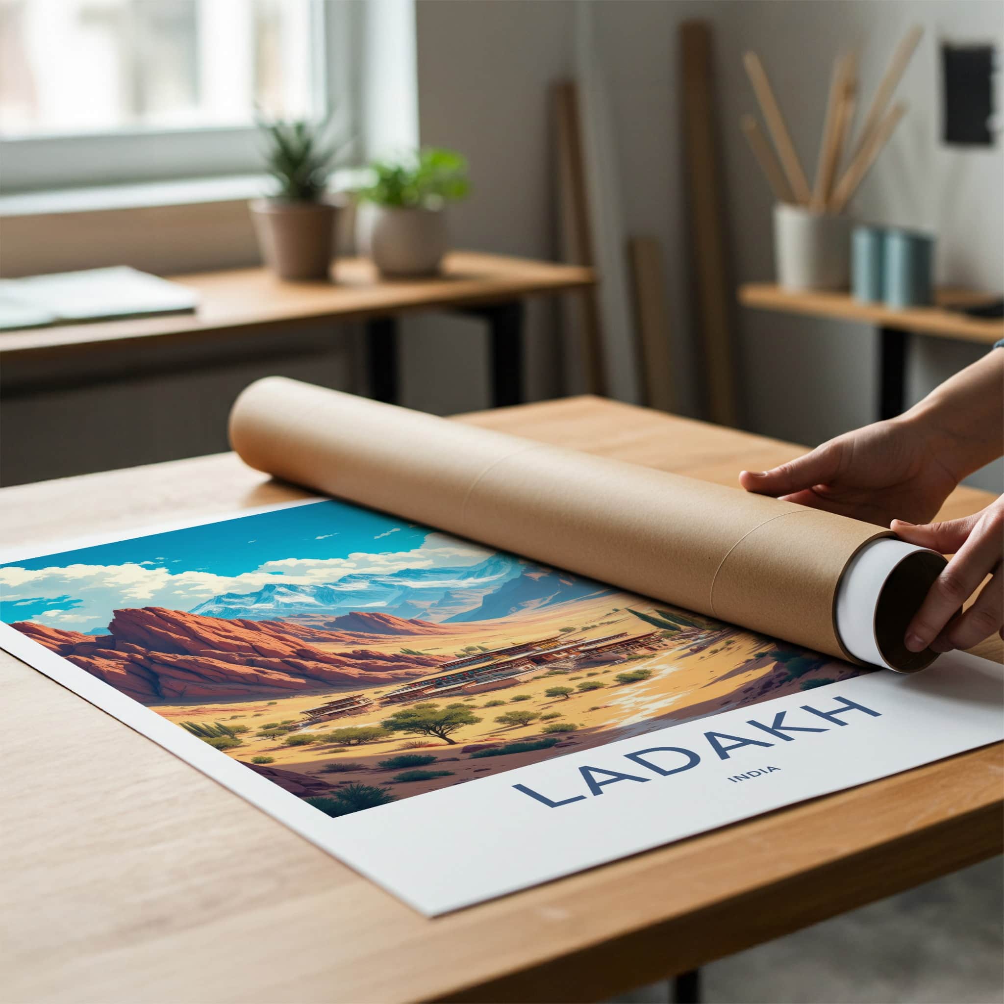 Ladakh Poster - India Travel Art - Ladakh Arid Valley Temple Home Decor
