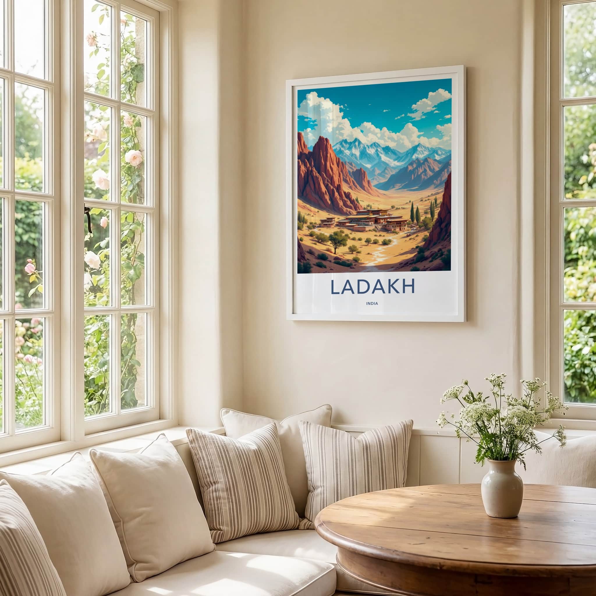 Ladakh Poster - India Travel Art - Ladakh Arid Valley Temple Home Decor