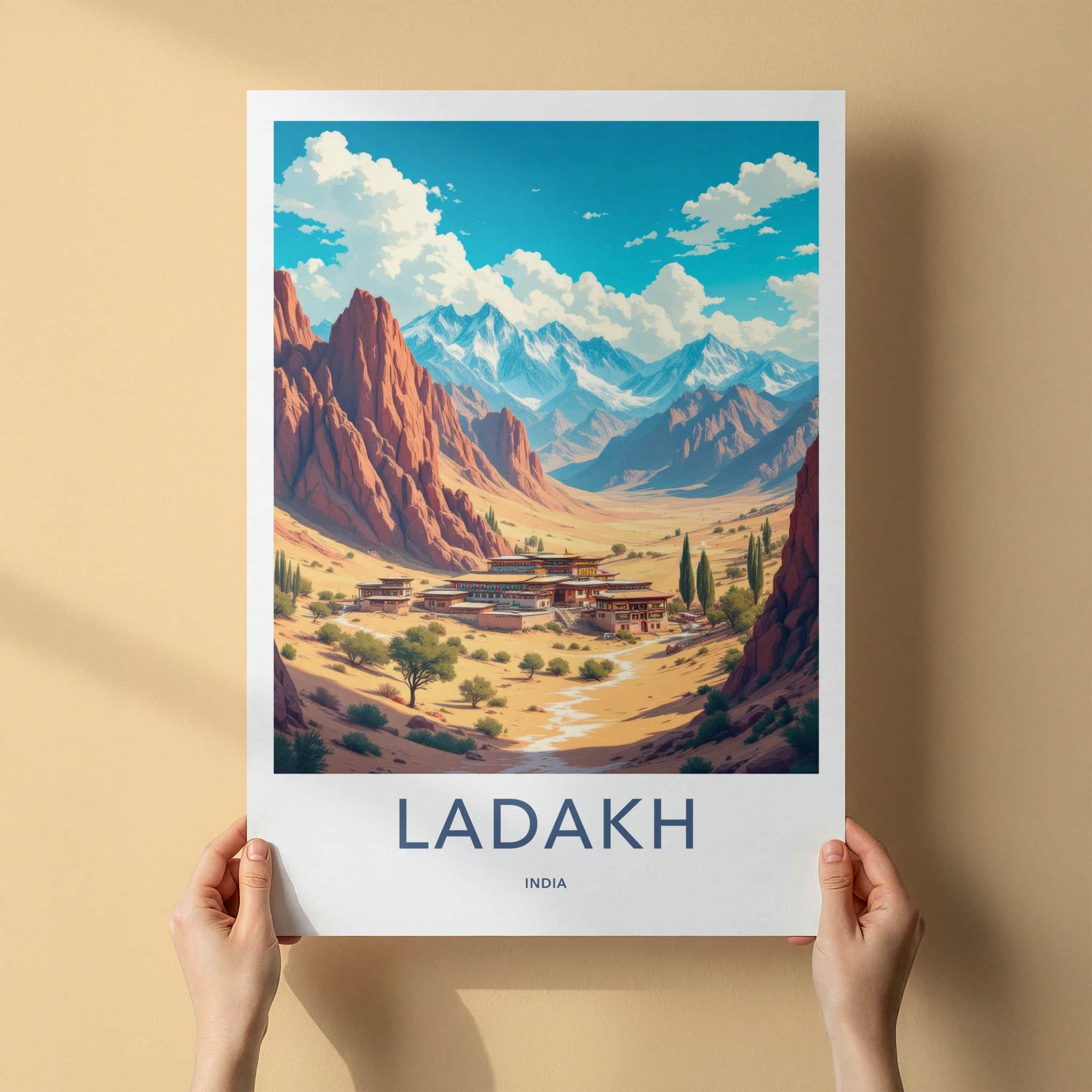 Ladakh Poster - India Travel Art - Ladakh Arid Valley Temple Home Decor