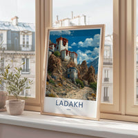 Ladakh Poster - India Travel Art - Ladakh Cliffside Temple Home Decor