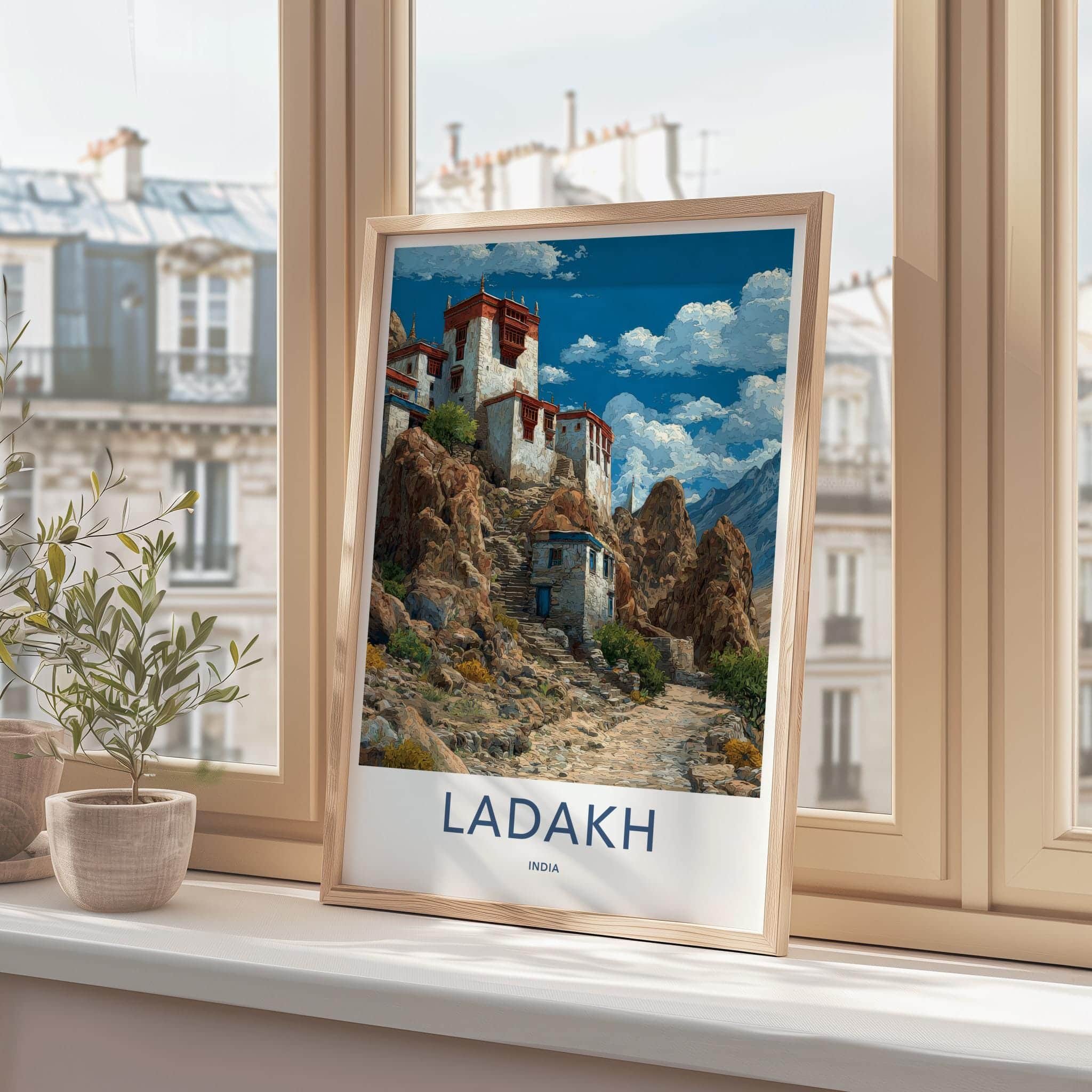 Ladakh Poster - India Travel Art - Ladakh Cliffside Temple Home Decor