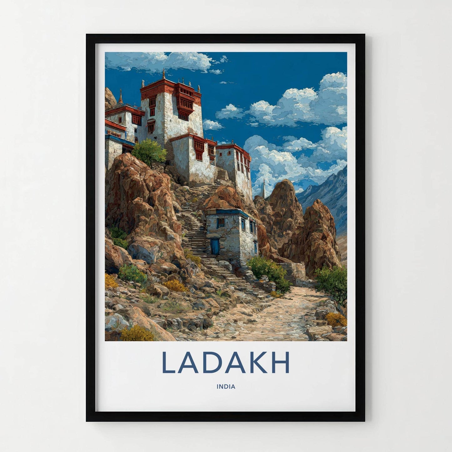 Ladakh Poster - India Travel Art - Ladakh Cliffside Temple Home Decor