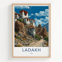 Ladakh Poster - India Travel Art - Ladakh Cliffside Temple Home Decor