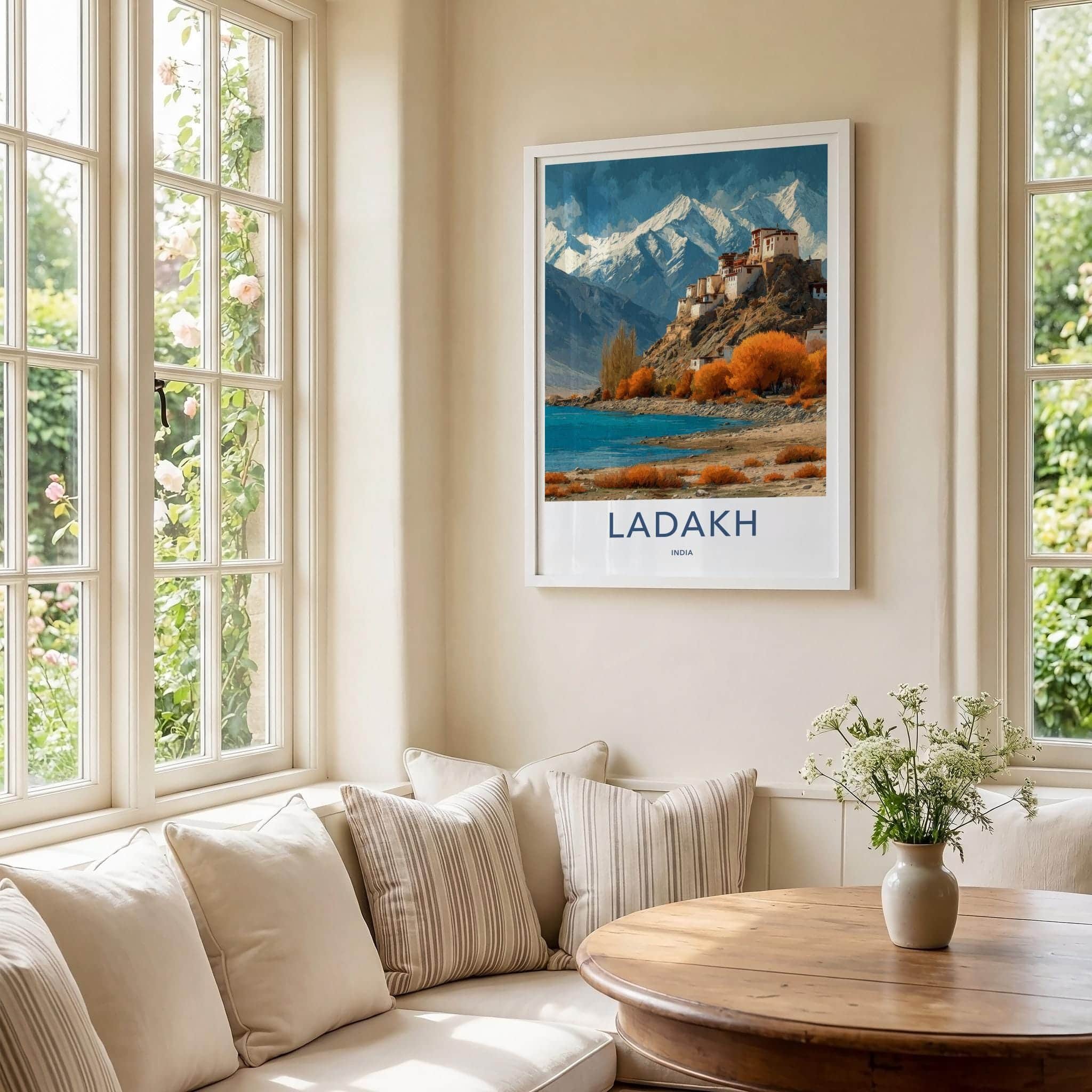 Ladakh Poster - India Travel Art - Ladakh Monastery Lake Home Decor