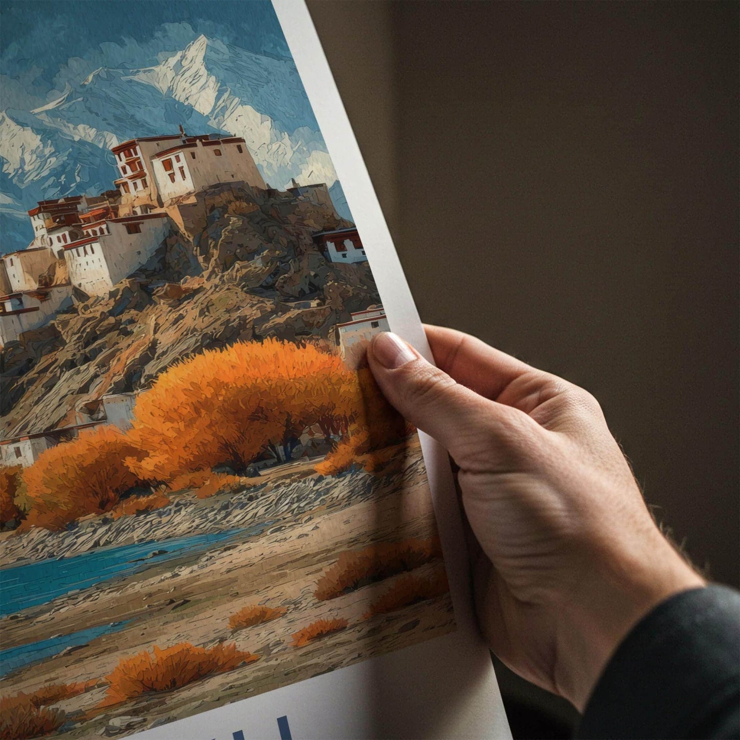 Ladakh Poster - India Travel Art - Ladakh Monastery Lake Home Decor