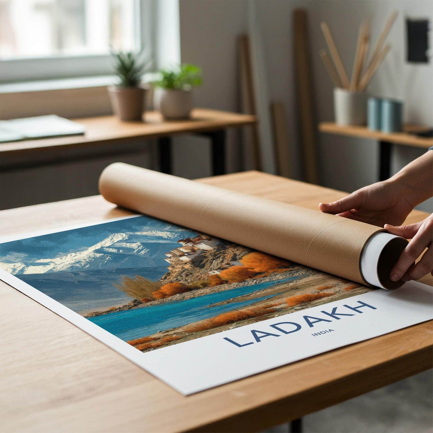 Ladakh Poster - India Travel Art - Ladakh Monastery Lake Home Decor